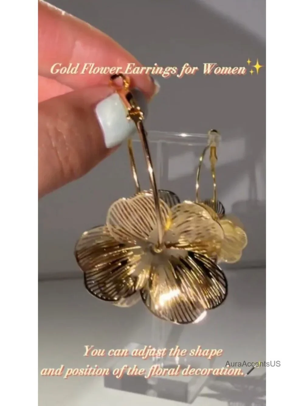 Gold Flower Dangle Hoop Earrings for Women Boho Statement Jewelry